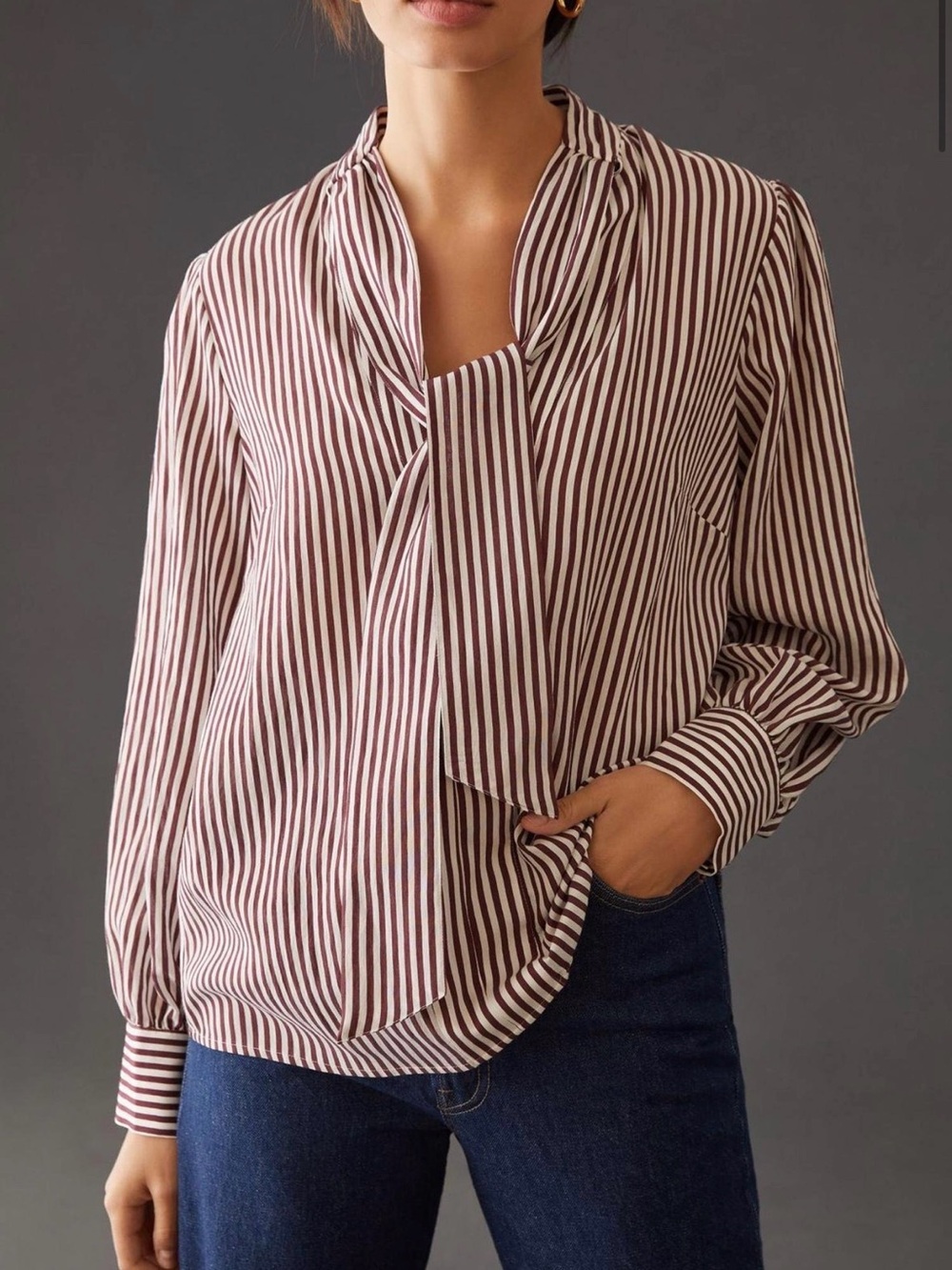 Maeve for Anthropologie Tie-Neck Striped Blouse - Picture 2 of 8